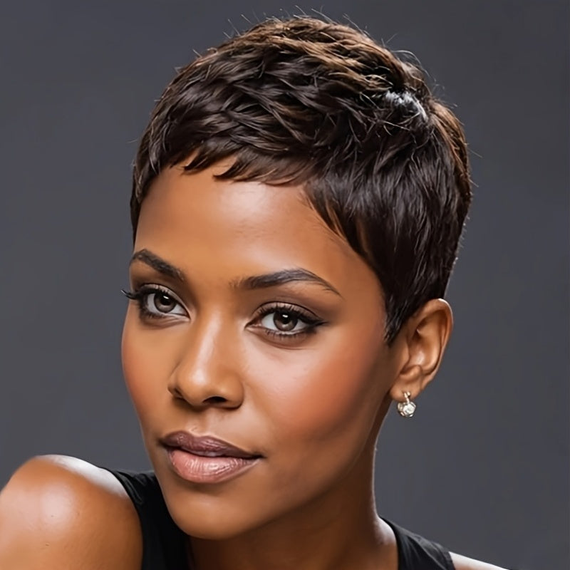 Synthetic Short Wigs For Women Short Pixie Cut Style In Various Colors For Women Burgundy & Brown Short Hair Wigs With Bangs, Perfect For Parties And Music Festivals
